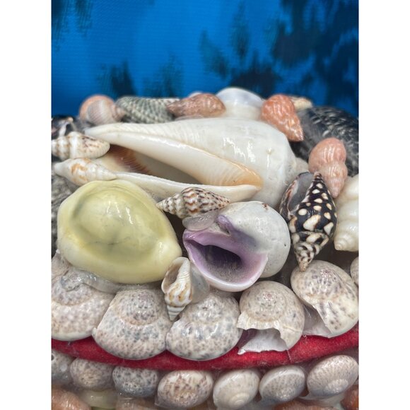 Seashell-Embellished Oval Trinket Box Red Velvet Interior & Lid - Picture 3 of 10